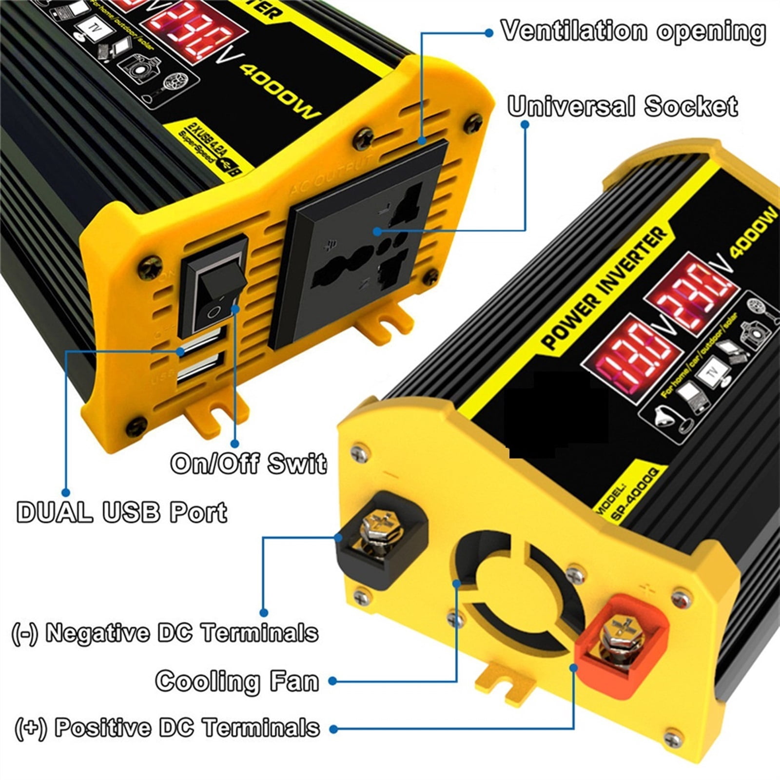 4000W/8000W Pure Sine Wave Inverter 12V/24V 110/220 Portable Power Bank Converter Solar Inverter Solar Car Converter ,Accurate Quantification