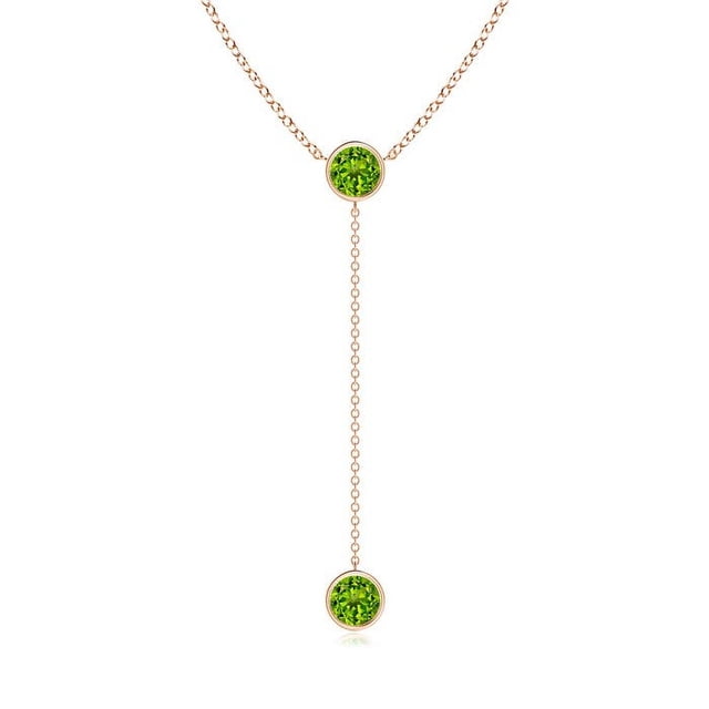 Angara Collier Péridot Naturel - Collier Style Lariat Péridot Rond 1.9 ct en Or Rose 14K pour Femmes