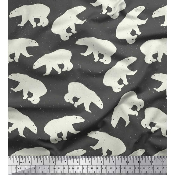 Soimoi Gray Rayon Fabric Polar Bear Animal Print Fabric by Yard 56 Inch Wide
