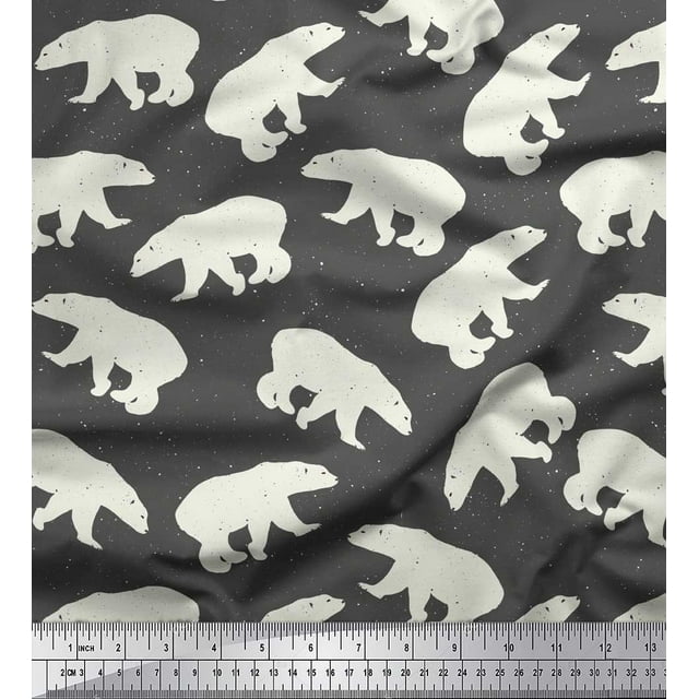 Soimoi Gray polyester Crepe Fabric Polar Bear Animal Decor Fabric Printed Yard 52 Inch Wide