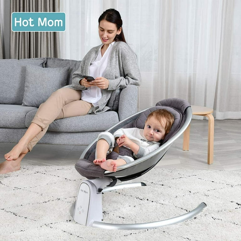 Hot Mom Electric Baby Bouncer, Bluetooth Baby Rocker with Intelligence  Timing, Adjustable Seat for 0-12 Months, Dark Grey 