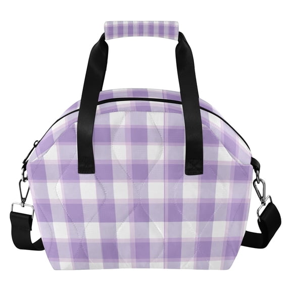 Cute Pastel Lavender Gingham Pattern Insulated Lunch Bag Reusable Quilted Lunch Box Waterproof Leakproof Lunch Container