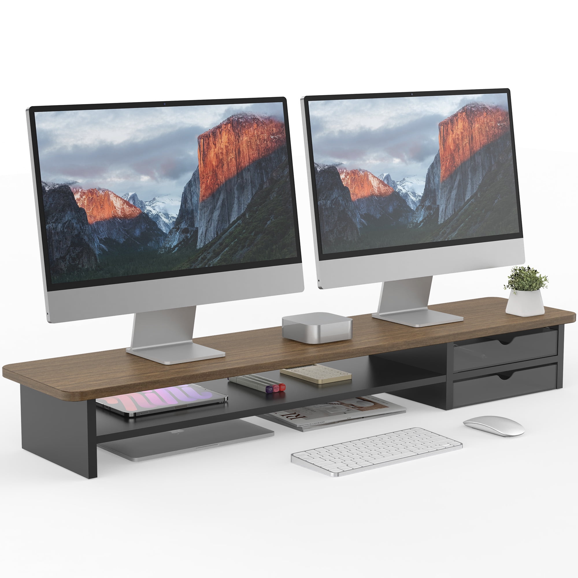 Fenge Monitor Stand, Dual Monitor Riser, 42.5inch Large Desk Computer Monitor Stand Riser with Drawer