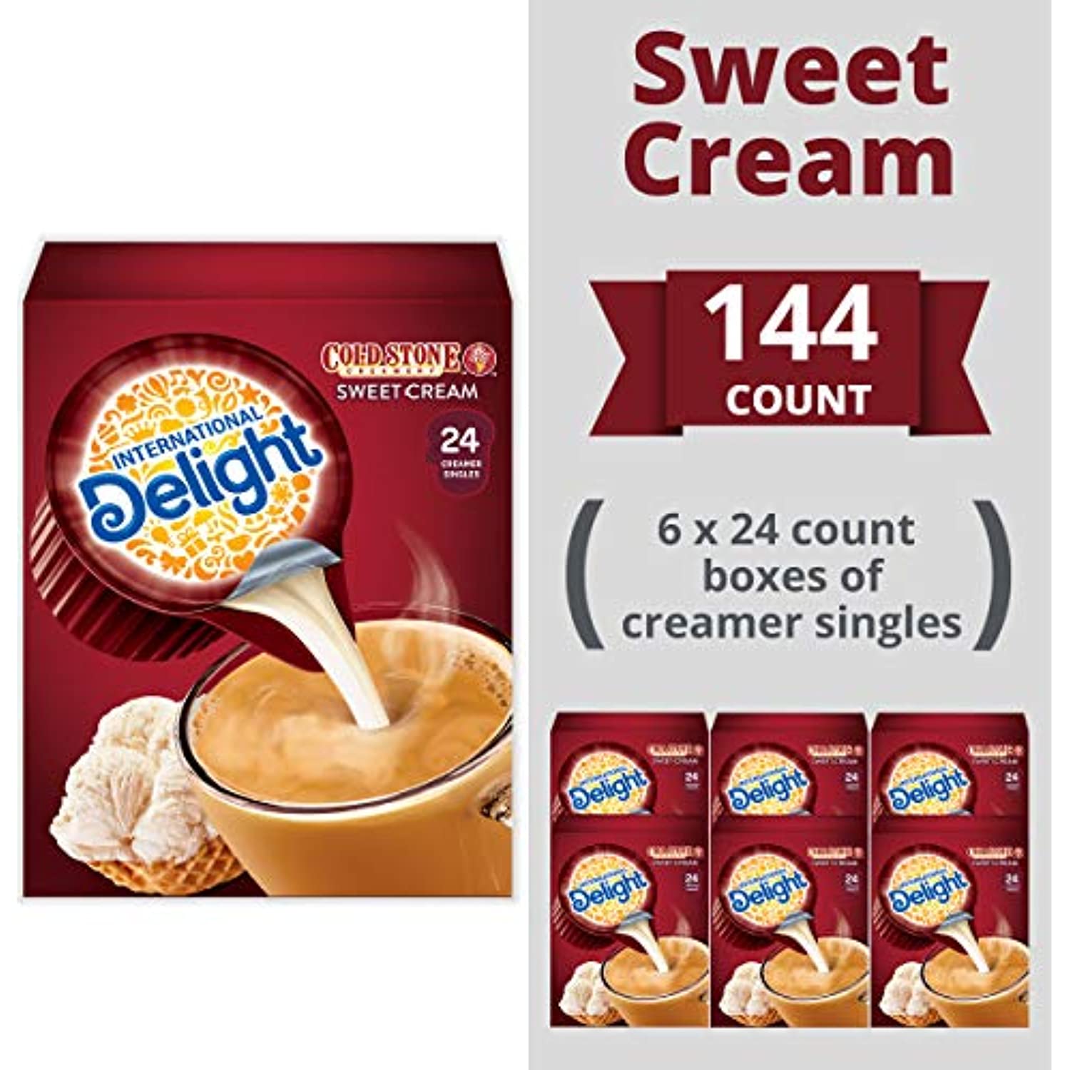 International Delight Coffee Creamer Singles Cold Stone Creamery Sweet Cream 144 Count Pack