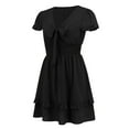 thumbnail image 5 of Wycnly Summer Dresses for Women Tie Front Elastic Waist Ruffle Swing Party Formal Dresses Short Sleeve V-Neck Solid Mini 2024 Casual Dress Black xxl Under $5, 5 of 7