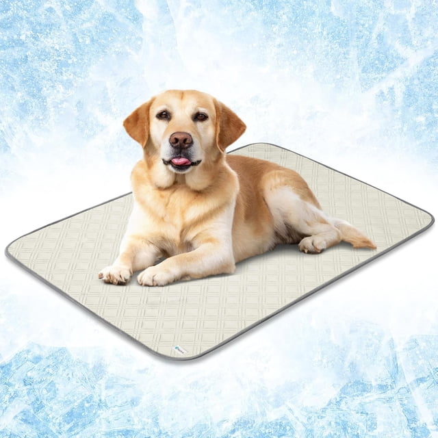 Tapis Rafraîchissant Imperméable pour Chien, Couverture Rafraîchissante Premium pour Animal de Compagnie pour Lit et Cage, Tapis Rafraîchissant Antidérapant d'Intérieur pour Chien pour Dormir, Grand Tapis de Canapé Q-MAX pour Chat, Beige, 40x60