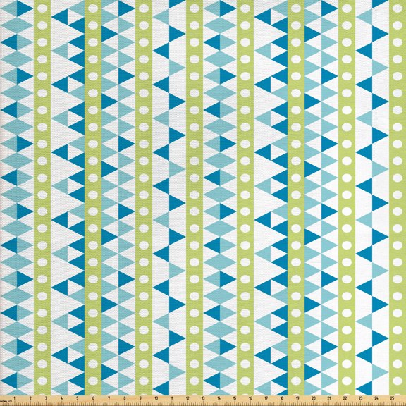 Modern Sofa Upholstery Fabric by the Yard, Geometric Illustration Placed Vertically on a Plain Background, Decorative Fabric for DIY and Home Accents, Avocado Green Sea Blue by Ambesonne