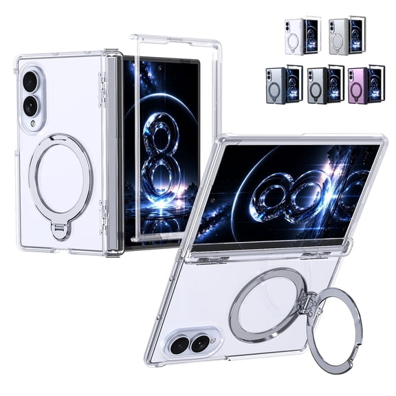Mynvo Case for Samsung Galaxy Z Fold 8 with Kickstand, Support Wireless Charging Hard PC Rugged Non-Slip Mattr Shockproof Magnetic Back Cover for Women Men, Clear