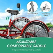 MOONCOOL Adult Tricycles 7 Speed, Adult Trikes 20/ 24 / 26 inch 3 Wheel Bikes, Three-Wheeled Bicycles Cruise Trike with Shopping Basket for Seniors, Women, Men