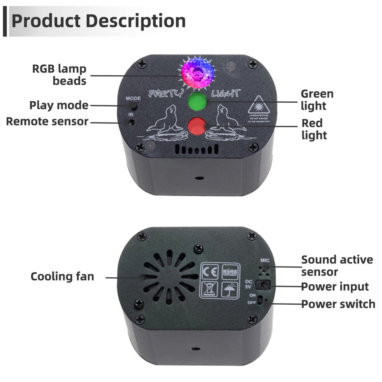 60 Patterns Mini DJ Disco Light Party Stage Lighting Effect Voice Control USB Projector Strobe Lamp For Home Dance Floor