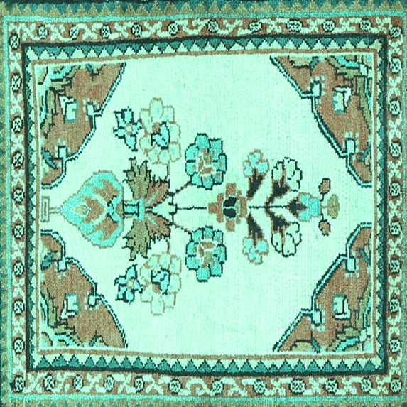 Ahgly Company Machine Washable Indoor Square Animal Turquoise Blue Traditional Area Rugs, 8' Square