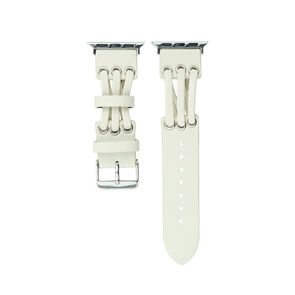 Leather Band Compatible with Apple Watch Band 42mm 44mm 45mm 49mm Ultra Women Men Dressy Breathable Rope Leather Strap for iWatch SE Series 9 8 7 6 5 4 3 2 1, White