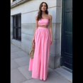 thumbnail image 4 of Conjunto de 2 Piezas para Mujer, Sin Mangas, con Tirantes, Corte A, Falda Maxi, Informal, Plisada, Estilo , Estilo Bohemio, con Bolsillo. Rosa M, 4 of 9