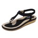thumbnail image 1 of Sandalias con tacón de cuña bajo y plataforma plana con diamantes y barra en T para mujer, 1 of 2