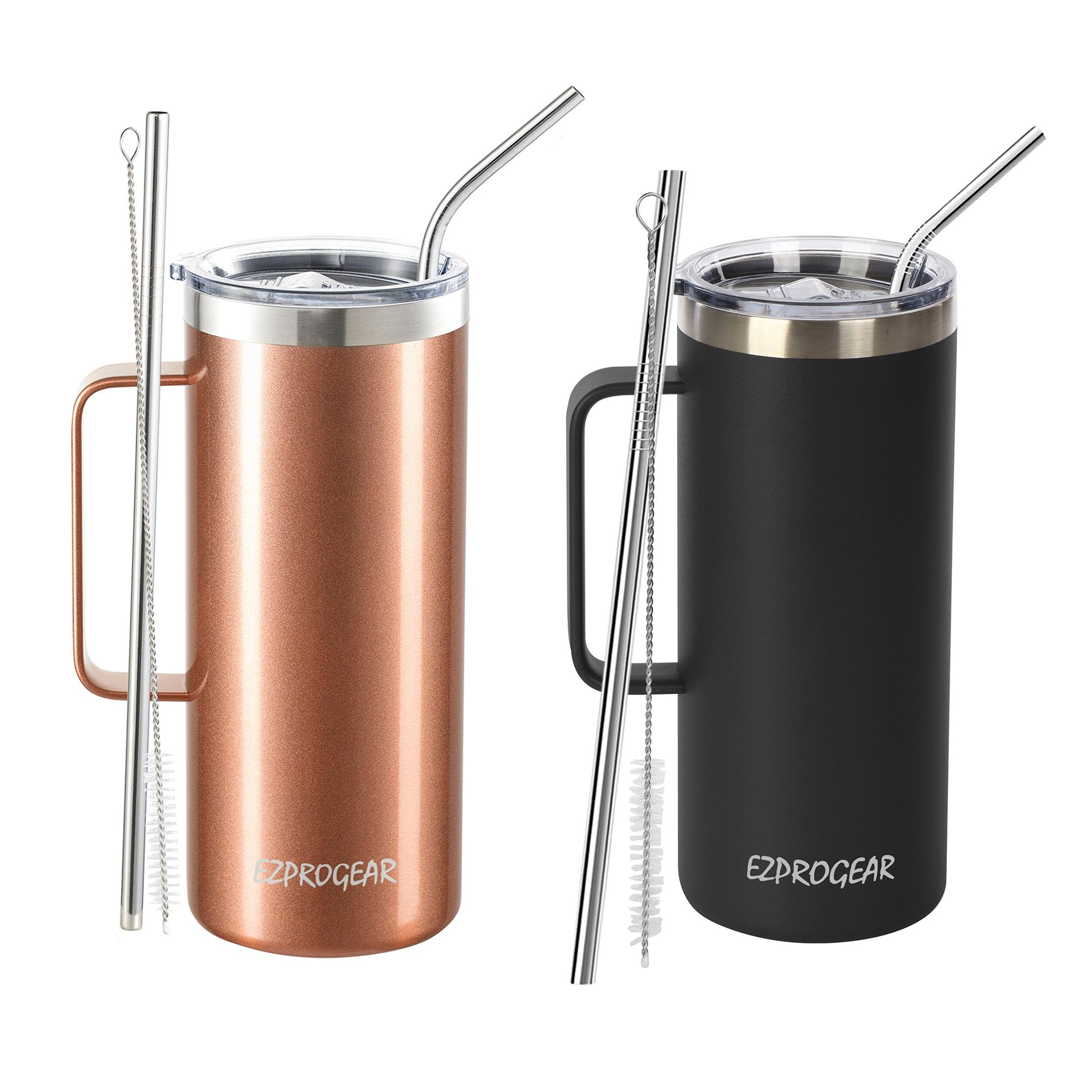 Ezprogear 32 oz Stainless Steel Beer Tumbler Double Wall Rose Gold Water Cup  with Handle and Lid