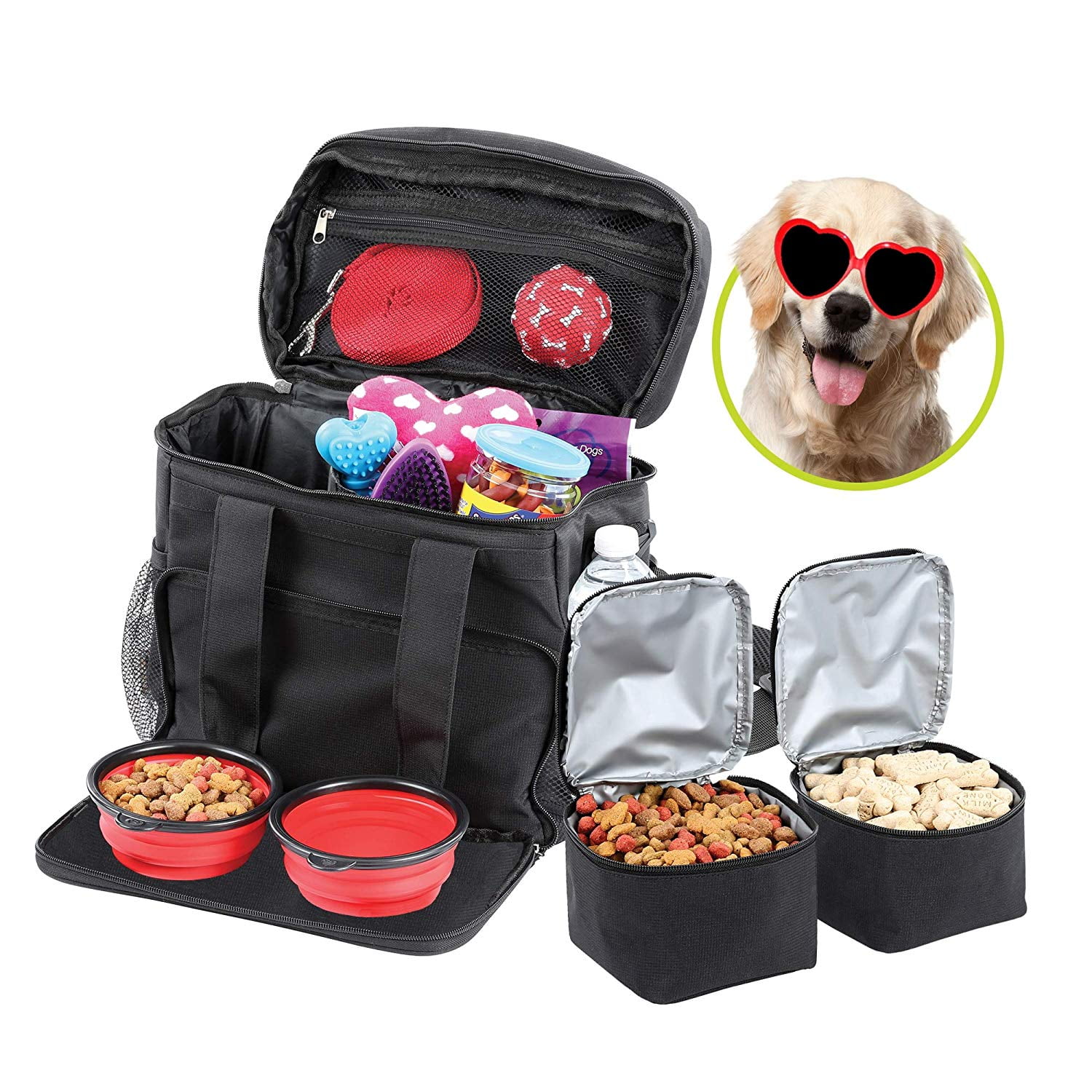 Bundaloo Dog Travel Bag Accessories Supplies Organizer 5Piece Set with