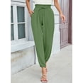 thumbnail image 3 of Chiclily Womens Elastic High Waist Pants Drawstring Work Trousers Joggers Trendy Harem Pants with Pockets, Olive Size 2XL, 3 of 8