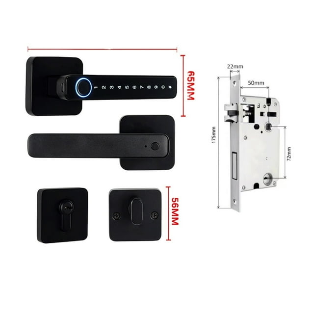 Serrure de Porte, Poignée de Porte Intelligente Empreinte Digitale Mot de Passe Déverrouillage à Distance Serrure Numérique Application Tuya Entrée Sans Clé pour Portes Serrure Électronique Intelligente, Facile à Installer