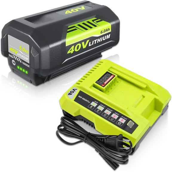 6.0Ah Replacement OP4026 Battery   OP401 Charger kit for Ryobi 40V Battery and Charger Combo OP40602 OP40501 OP40401 OP4030 Compatible with Ryobi 40 Volt Battery and Cordless Power Tools (Green)