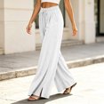 thumbnail image 4 of BRELIL Women's Wide Leg Elastic Waist Pants with Pockets Casual Loose Lounge Pants Solid Long Trousers Vacation Travel Outfits, White M, 4 of 6
