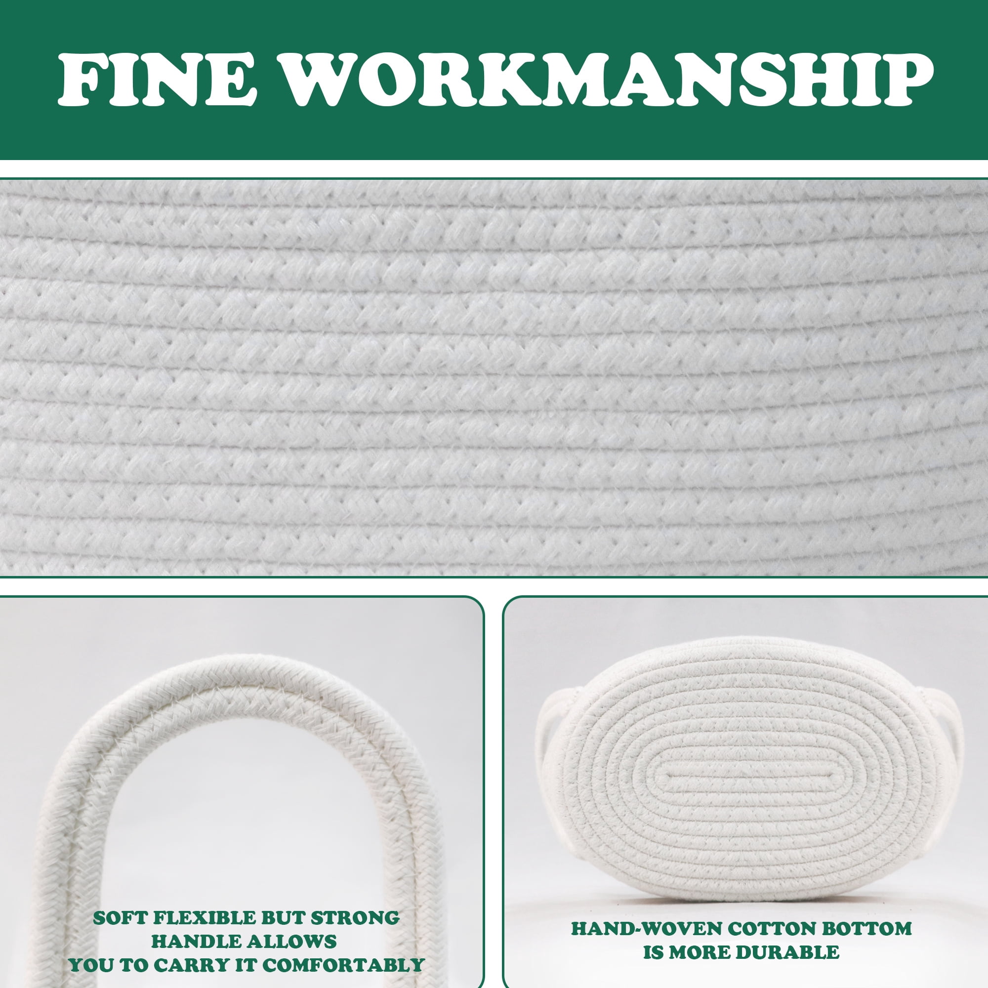 Caroeas 4-Piece Cotton Rope Baskets, Shelf Baskets for Organizing Shelves, Woven Decorative Basket, Nesting Bins for Baby Nursery and Toys, White (4 Sizes)