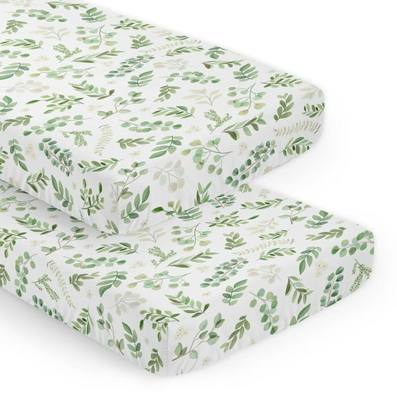 Sweet Jojo Designs Botanical Green and White Fitted Crib Sheets 2 Piece Set