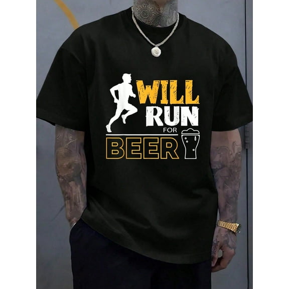 100% Cotton Will Run For Beer Funny Runner Tshirt T-Shirt