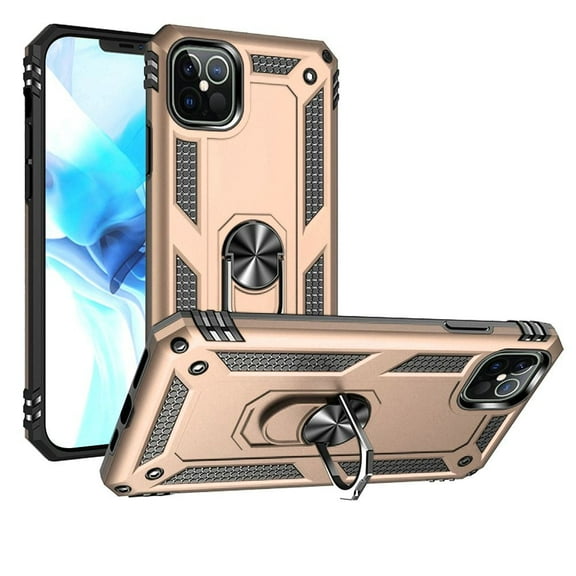 GSA Slim Armor Ring Stand Hybrid Case For iPhone 12/12 Pro (6.1") - Gold/Black