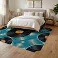 thumbnail image 3 of ODIKA 6'x9' Washable Area Rug Music Record Cd Vintage Disc Sound Wave Motif Round Retro Vinyl Refined for Queen Size Bedroom, Under Bed, Master Suite, Easy Care, Non-Shedding, 3 of 7