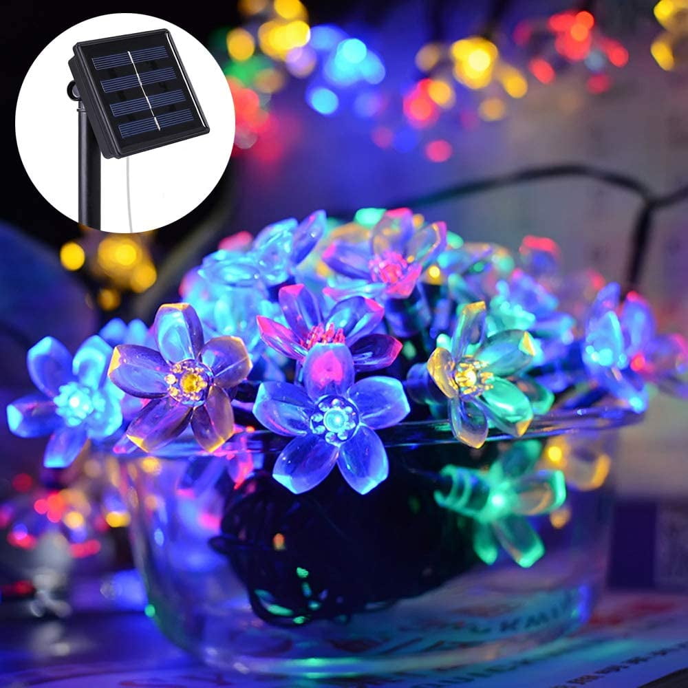 50 LED Solar Powered Fairy String Flower Light In/Outdoor Garden Brithday Party 