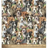 Cotton Pit Bulls Dogs Puppies Animals Pets Cotton Fabric Print by Yard D760.56
