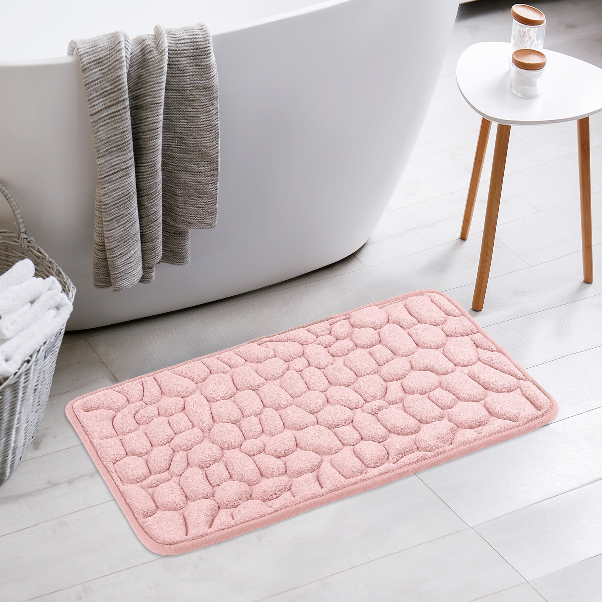 Unique Bargains Memory Foam Soft Bath Mat Quick Dry Bath Carpet Rug Pink 16"x24"