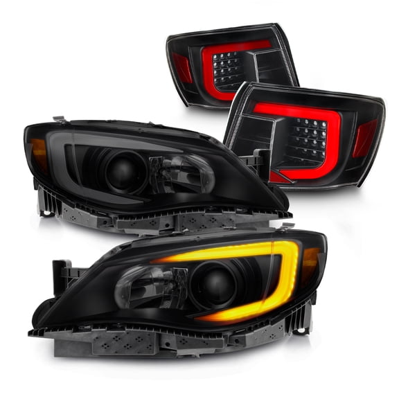 AKKON - For 08-11 Subaru Impreza| 12-14 WRX LED Taillights Housing   Smoked Black Projector Headlights