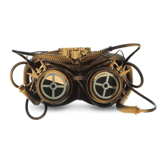 Attitude Studio Gold Steampunk Goggles - Steam Punk Accessory Cosplay Glasses, Futuristic Google Eye Glasses for Steam Mad Scientist Costume Steam Punk Goggles,  Steampunk Glasses for Men and Women