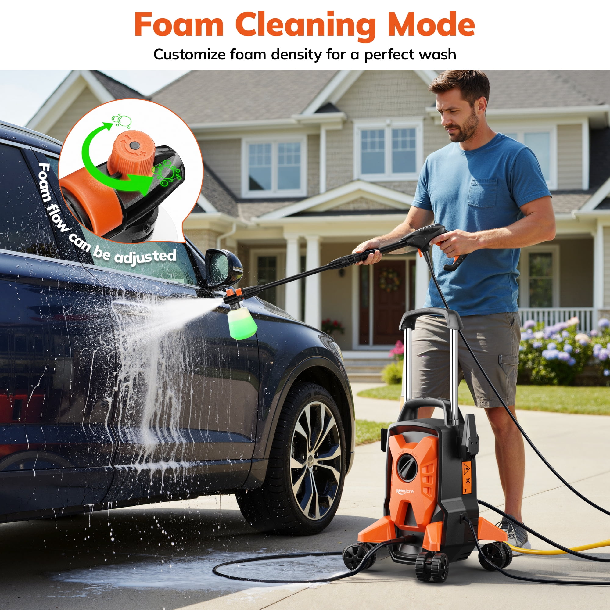 TCISA Electric 4000 PSI Pressure Washer,Max 2.8 GPM Power Washer with 35FT Cord,20FT Hose,Adjustable Nozzle 0-120°,Foam Cannon for Patios Cars Fences Driveways Orange