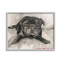 Stupell Industries Cozy Pug Relaxing Animals & Insects Painting Gray Framed Art Print Wall Art, 20 x 16