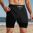 thumbnail image 2 of FINALGANG Mens Solid Color Two In One Athletic Shorts With Compression Liner Elastic Waist Drawstring Quick Dry Shorts For Gym Running Training Stylish Shorts, 2 of 6