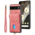 thumbnail image 1 of SaniMore Case for Google Pixel 7 Pro 6.7" 2022, [Flip Card Slot Design Kickstand] Removeable Wrist Strap Magnetic Car Mount Wear-resistant PU Leather Skin Shockproof Anti-drop Shell, Pink, 1 of 9