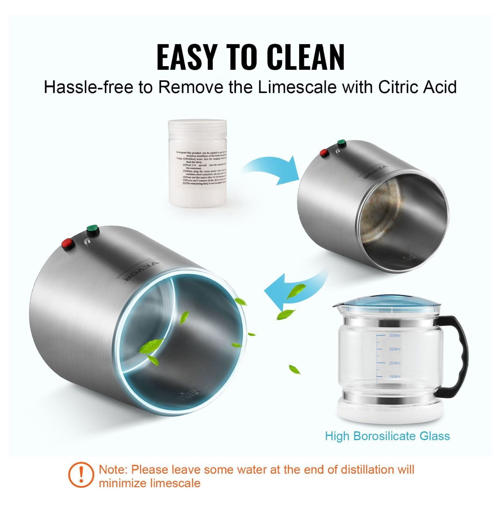 Water Distiller 4L, 750W Stainless Steel Water Purifier for Home Countertop