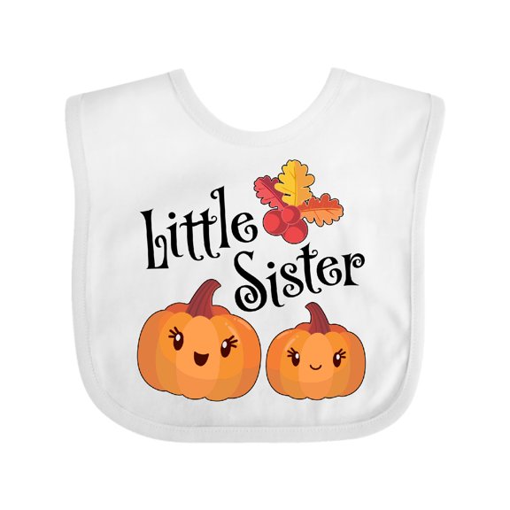 Inktastic Little Sister Pumpkins with Fall Leaves Girls Baby Bib