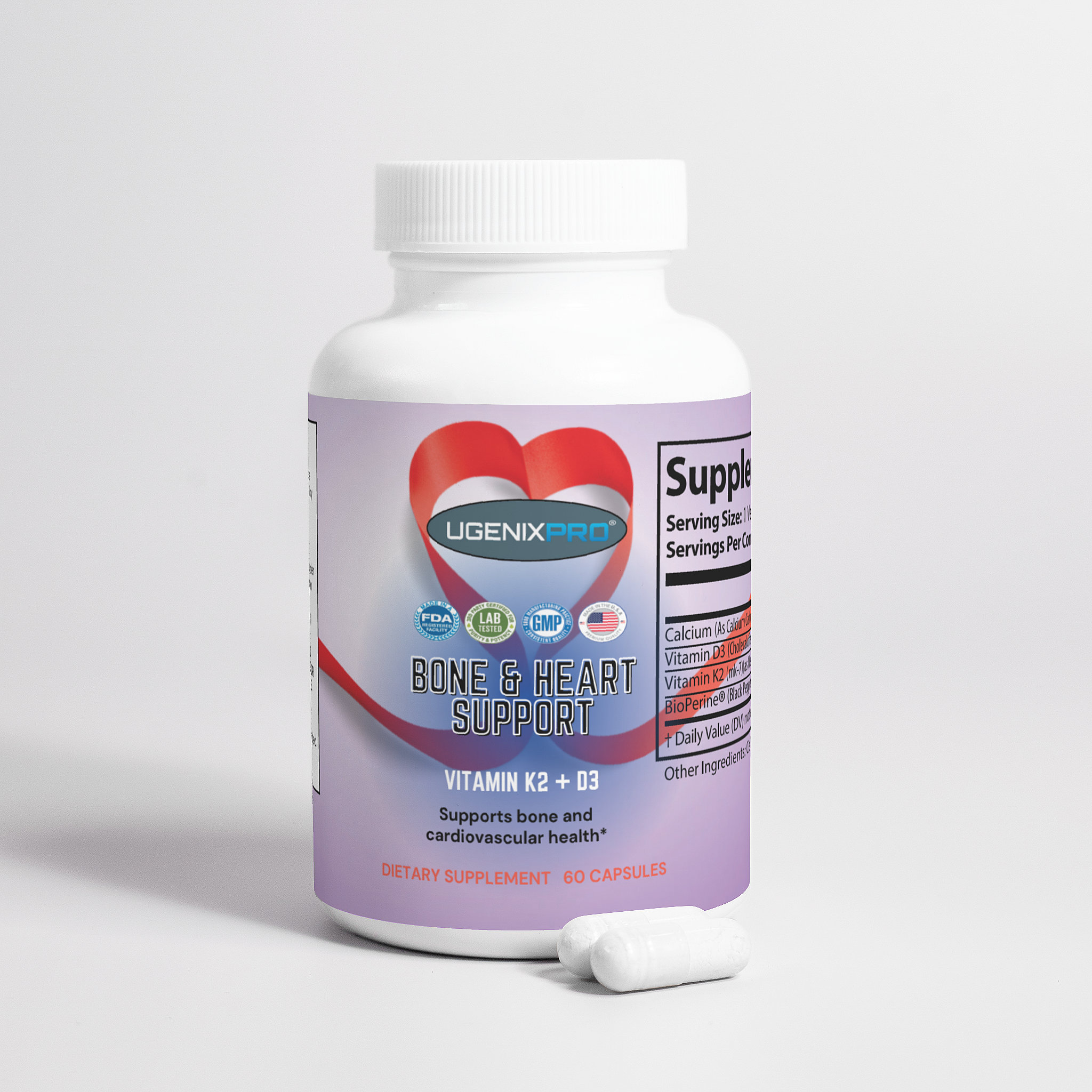UgenixPRO® Bone & Heart Support 60 Ct. Vitamin D2 Vitamin D3 Healthy Bones and Joints