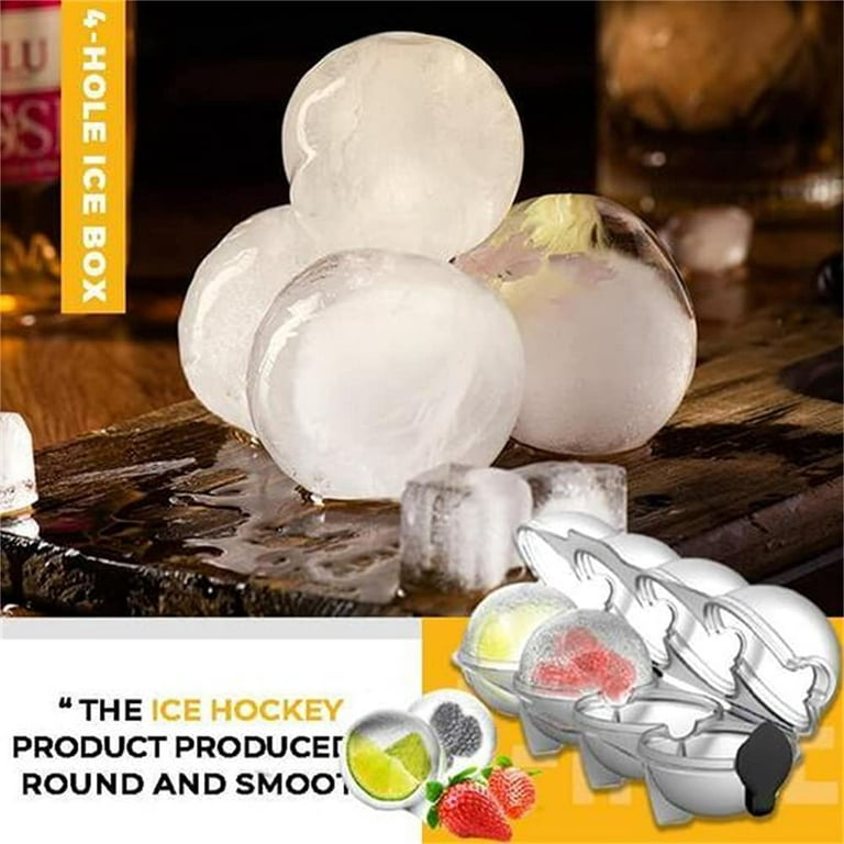3PCS Ice Hockey Maker 4 Hole Round Ice Cube Ball Box Mold Whisky Cocktail  Mould