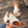 thumbnail image 5 of Women's Clip Toe Flat Sandals Breathable Denim Flip Flops Buckle Studded Open Toe Summer Low Platform Dressy Shoes White Size 7.5, 5 of 6