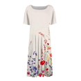 thumbnail image 4 of DBAIXID Knee Length Dress for Women Summer Plus Size Short Sleeve Crewneck Floral Print Flowy Midi Dresses with Pocket Beige XL, 4 of 7