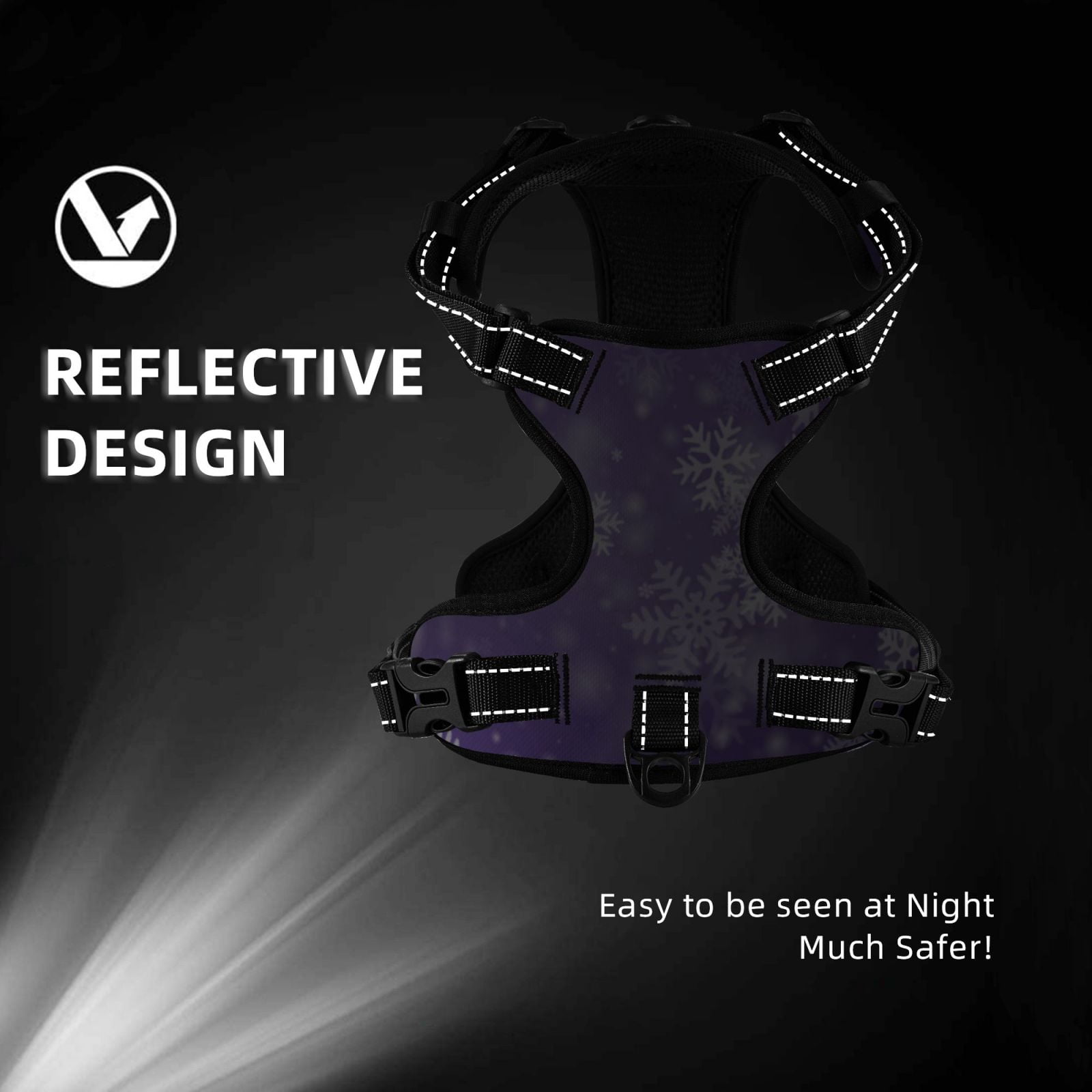 Fuzoiu Snowfall Sky White Purple Print Reflective Dog Harness,Adjustable, Breathable Pet Vest,Dog Harness No Pull,No Choke Pet Vest for Small, Medium, and Large Dogs-Medium