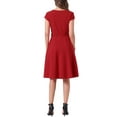 thumbnail image 3 of Vestidos de cóctel INSPIRE CHIC para mujeres, con cinturón, escote en V, mangas cortas, vestido fluido en línea A, color rojo, 3 of 6