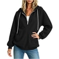 thumbnail image 4 of Hoodies for Women Sevevn Oversized Fashion Casual Solid Color Fleece Hooded Half-Zip Basic Fleece Hoodie Sweatshirt with Pockets Black M, 4 of 5