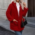thumbnail image 4 of Tusihei Women's Collared Hooded Long Sleeve Fuzzy Coat Warm Button Down Cardigan Outerwear Casual Fall Winter Solid Sweater Jacket, Red S, 4 of 9