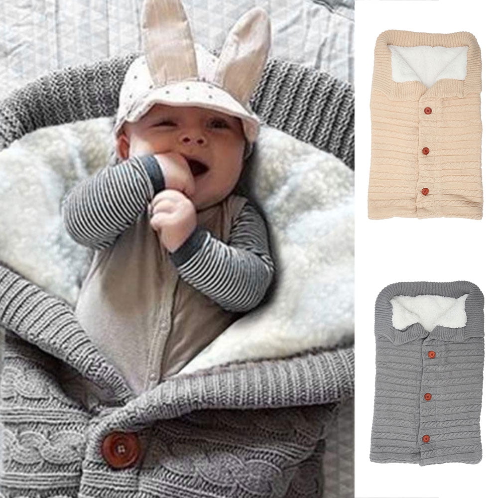 Newborn Infant Baby Knitted Hooded Swaddle Wrap Sleeping Bag Sleep Sack 