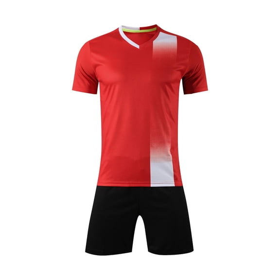 CYRBOKO Boy's Athletic Outfit Sets, Quick-dry Elastic Waist Short Sleeve Stretchy Summer Top and Shorts Red Size 12 T